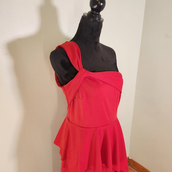 NEW YORK & COMPANY Red Asymmetric Jumpsuit, Size Medium - Picture 7 of 16